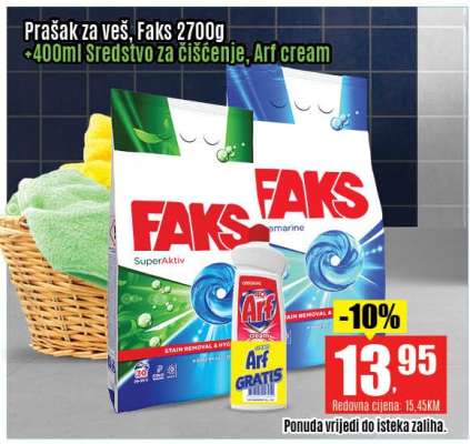 Prašak za veš, Faks 2700g + 400ml Sredstvo za čišćenje, Arf cream