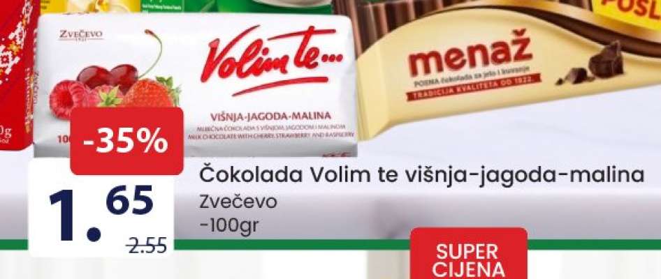 Čokolada Volim te višnja-jagoda-malina