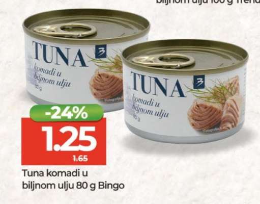 Tuna komadi u biljnom ulju 80 g Bingo