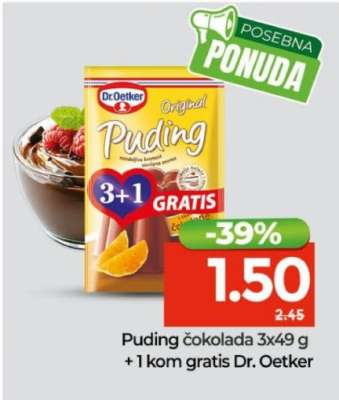 Puding čokolada 3x49 g + 1 kom gratis Dr. Oetker