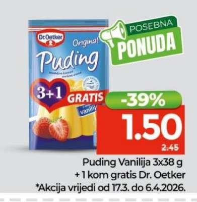 Puding Vanilija 3x38 g + 1 kom gratis Dr. Oetker