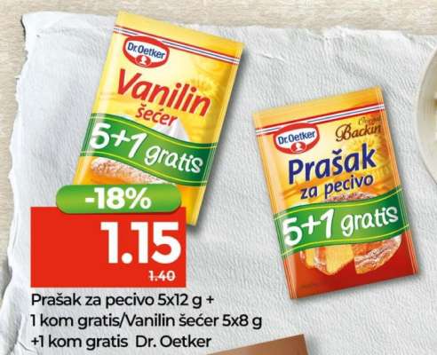 Prašak za pecivo 5x12 g + 1 kom gratis/Vanilin šećer 5x8 g +1 kom gratis Dr. Oetker
