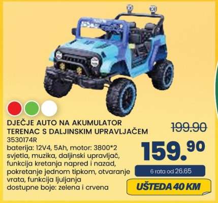 DJEČJE AUTO NA AKUMULATOR TERENAC S DALJINSKIM UPRAVLJAČEM