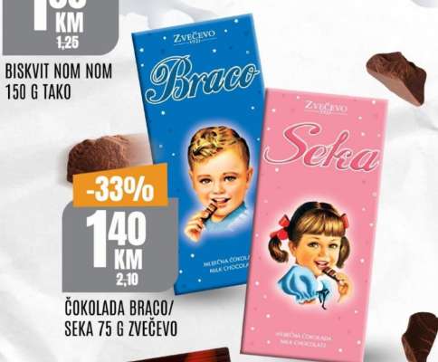 Čokolada Braco/Seka 75 g Zvečevo