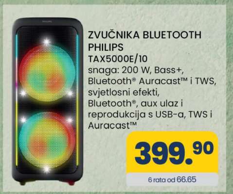 ZVUČNIKA BLUETOOTH PHILIPS TAX5000E/10