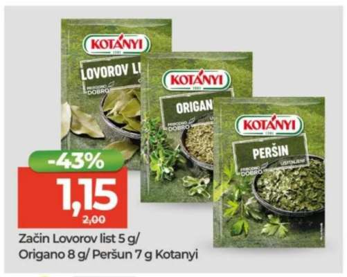 Začin Lovorov list 5 g/ Origano 8 g/ Peršun 7 g Kotanyi