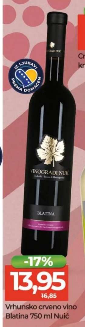 Vrhunsko crveno vino Blatina 750 ml Nuić