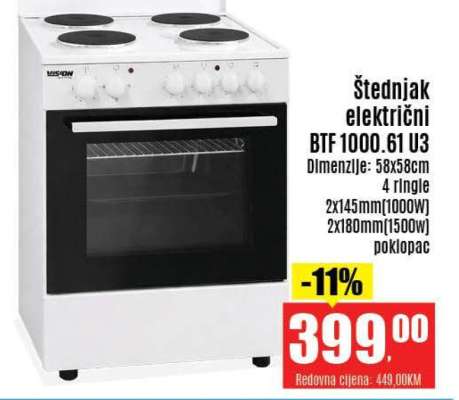 Štednjak električni BTF.1000.61 U3