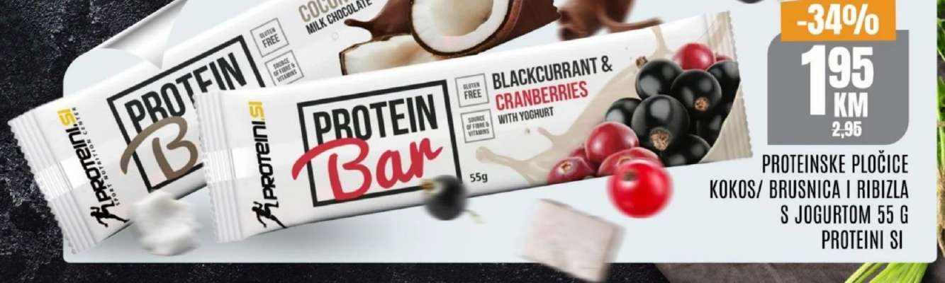 PROTEINSKE PLOČICE KOKOS/BRUSNICA I RIBIZLA S JOGURTOM 55 G PROTEINI SI