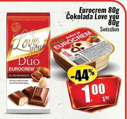 Eurocrem 80g Čokolada Love you 80g