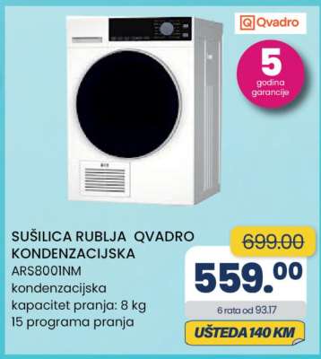 SUŠILICA RUBLJA QVADRO KONDENZACIJSKA ARS8001NM