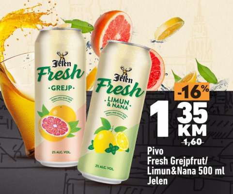 Pivo Fresh Grejpfrut/Limun&Nana 500 ml Jelen