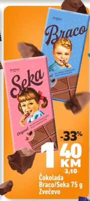 Čokolada Braco/Seka 75 g Zvečevo