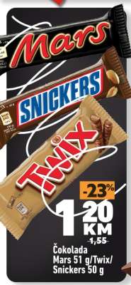 Čokolada Mars 51 g/Twix/Snickers 50 g