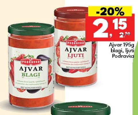 Ajvar 195g blagi, ljuti Podravka