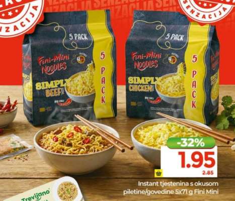 Instant tjestenina s okusom piletine/govedine 5x71 g Fini Mini