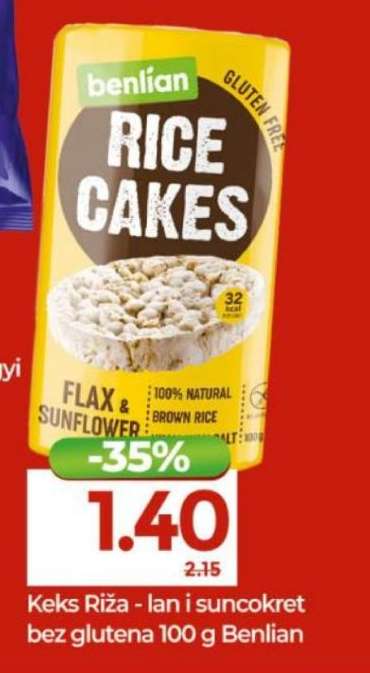 Keks Riža - lan i suncokret bez glutena 100 g Benlian
