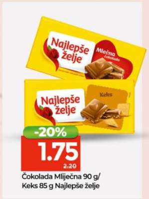 Čokolada Mlječna 90 g / Keks 85 g Najlepše želje