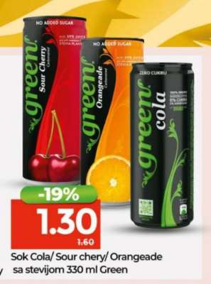 Sok Cola/ Sour chery/ Orangeade sa stevijom 330 ml Green