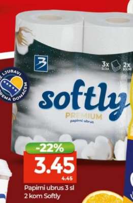 Papirni ubrus 3 sl 2 kom Softly