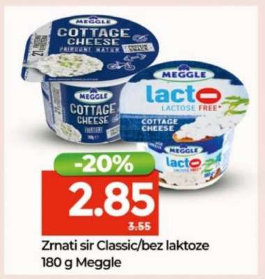 Zrnati sir Classic/bez laktoze 180 g Meggle