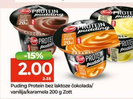Puding Protein bez laktoze čokolada/vanilija/karamela 200 g Zott