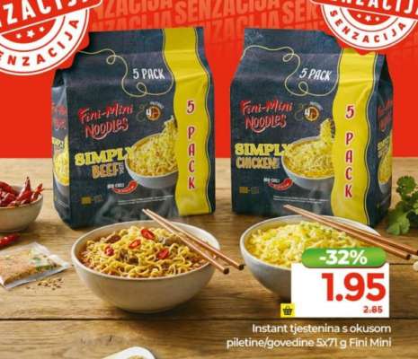Instant tjestenina s okusom piletine/govedine 5x71 g Fini Mini