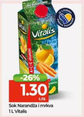 Sok narandža i mrkva 1 L, Vitalis