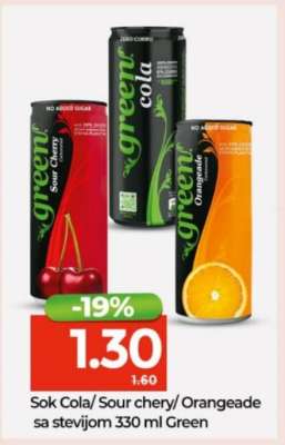Sok Cola/ Sour chery/ Orangeade sa stevijom 330 ml Green