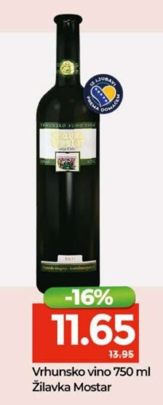 Vrhunsko vino 750 ml Žilavka Mostar