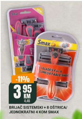 BRIJAČ SISTEMSKI + 8 OŠTRICA/JEDNOKRATNI 4 KOM SMAX