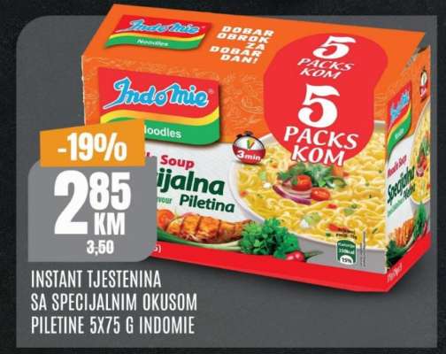 Instant tjestenina sa specijalnim okusom piletine 5x75 g Indomie