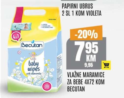 Vlažne maramice za bebe 4x72 kom Becutan