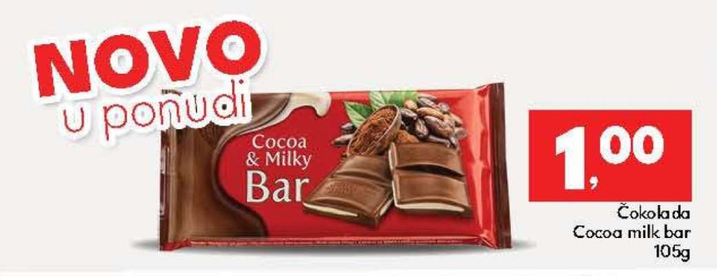 Čokolada Cocoa milk bar 105g