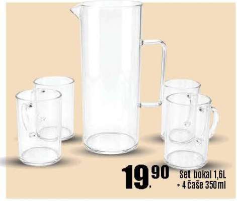 Set bokal 1,6L + 4 čaše 350 ml
