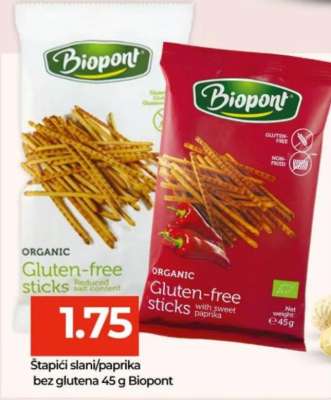 Štapići slani/paprika bez glutena 45 g Biopont