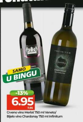 Crveno vino Merlot 750 ml Veneto/Bijelo vino Chardonnay 750 ml Infinitum