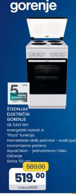 ŠTEDNJAK ELEKTRIČNI GORENJE GE 5A21 WH