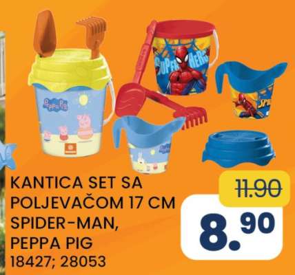KANTICA SET SA POLJEVAČOM 17 CM SPIDER-MAN, PEPPA PIG