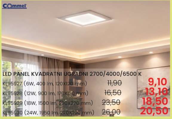 LED PANEL KVADRATNI UGRADNI 2700/4000/6500 K KL95927