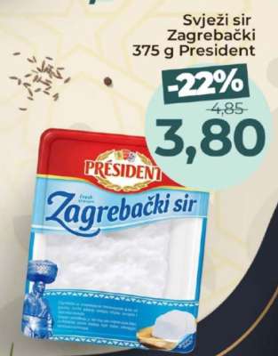 Svježi sir Zagrebački 375 g President