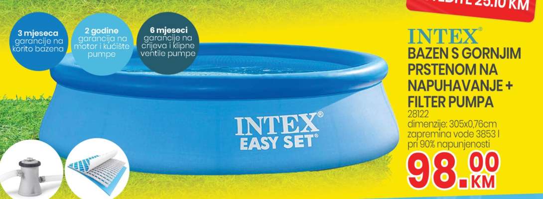 INTEX BAZEN S GORNJIM PRSTENOM NA NAPUHAVANJE + FILTER PUMPA