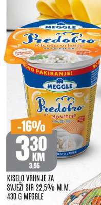 KISELO VRHNJE ZA SVJEŽI SIR 22,5% M.M. 430 G MEGGLE