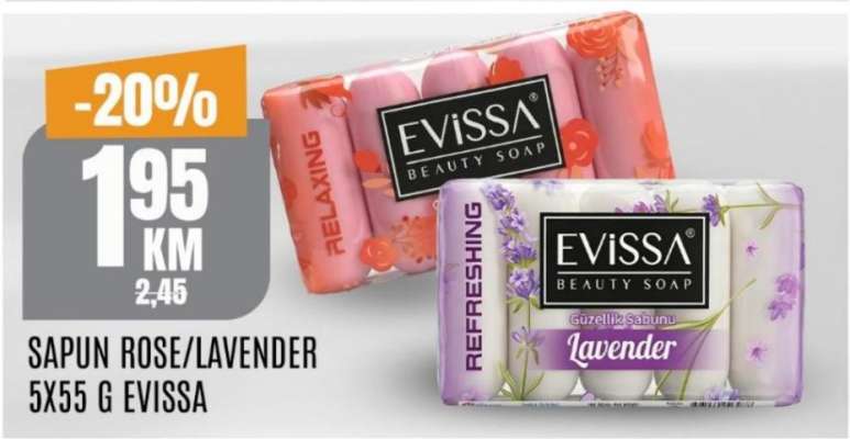 SAPUN ROSE/LAVENDER 5X55 G EVISSA