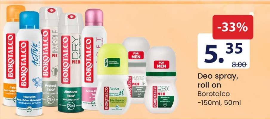 Deo spray, roll on Borotalco
