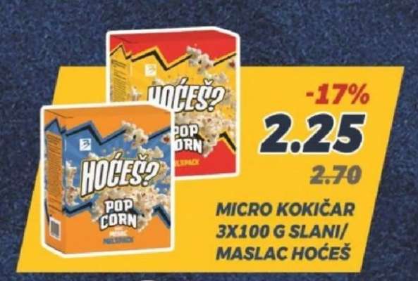 MICRO KOKIČAR 3X100 G SLANI/MASLAC HOĆEŠ