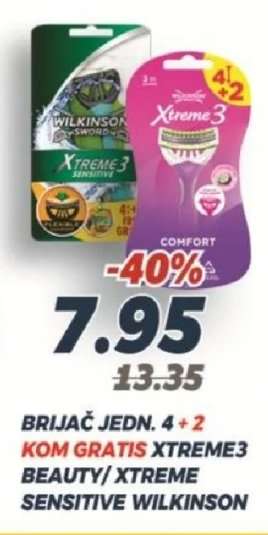 BRIJAČ JEDN. 4 + 2 KOM GRATIS XTREME3 BEAUTY/XTREME SENSITIVE WILKINSON