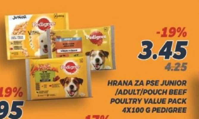 HRANA ZA PSE JUNIOR /ADULT/POUCH BEEF POULTRY VALUE PACK 4X100 G PEDIGREE