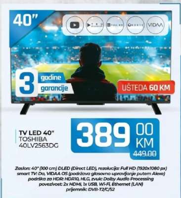 TV LED 40" TOSHIBA 40LV2563DG