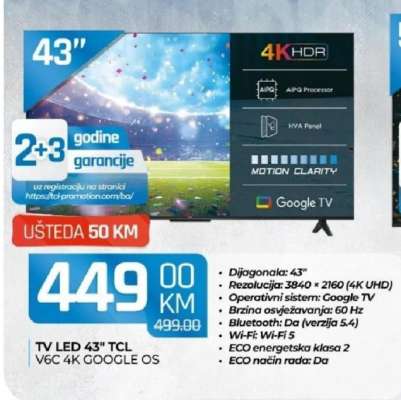 TV LED 43" TCL V6C 4K GOOGLE OS